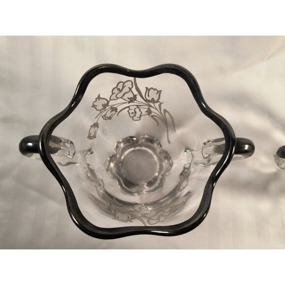 Duncan Miller Canterbury Vintage Cream & Sugar Set Floral Embossed Black Silver - Picture 3 of 6